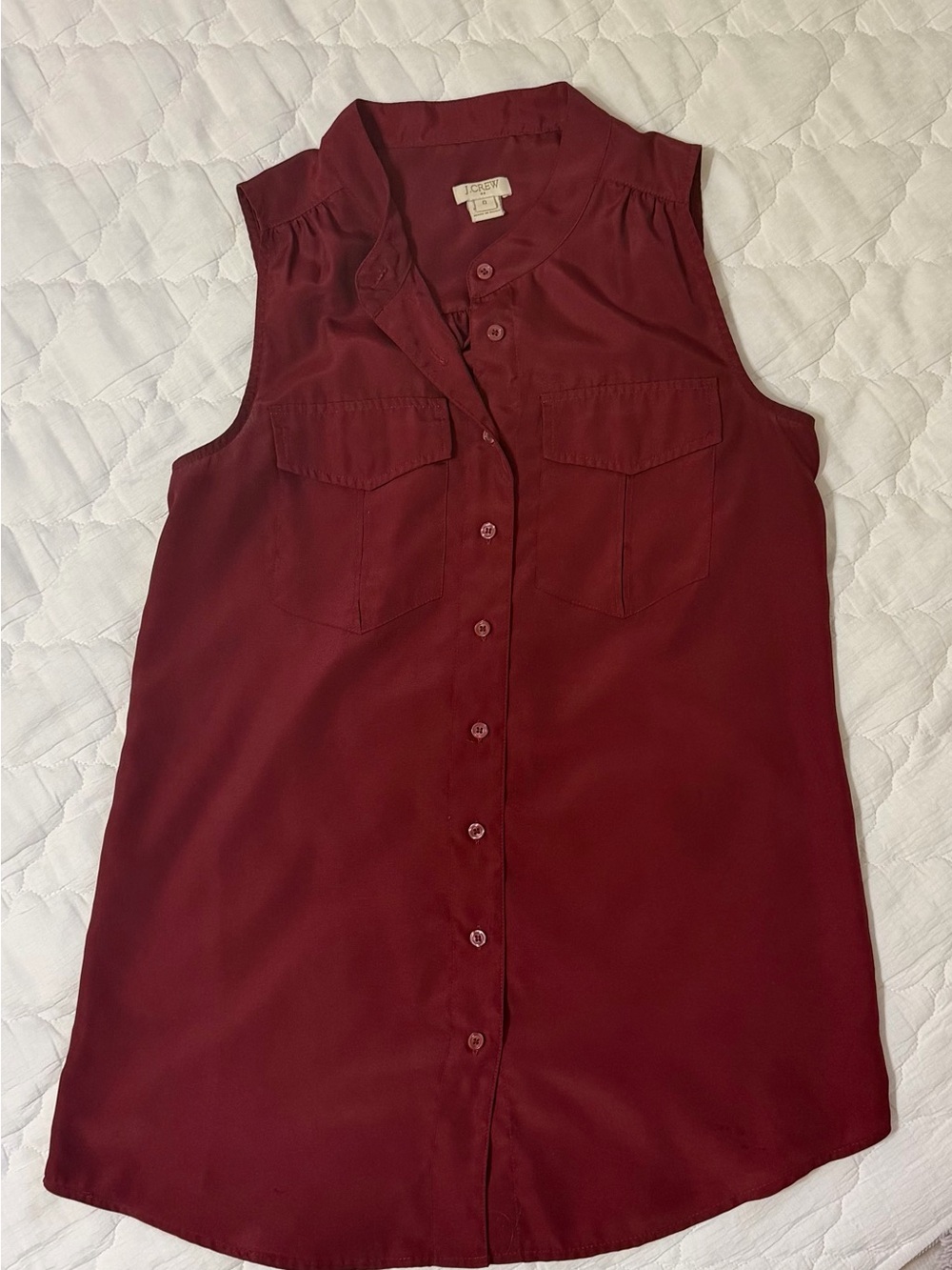 J. Crew Sleeveless Button-Front Blouse in Burgundy